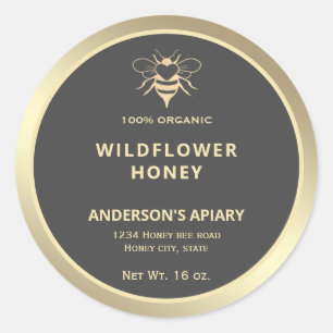 Sticker Rond Confiture de miel d'abeille d'or moderne
