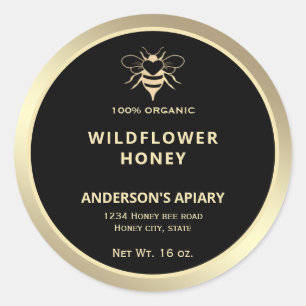 Sticker Rond Confiture de miel d'abeille d'or moderne