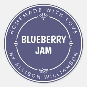 Sticker Rond Confiture de Myrtille Maison Rustique Canning Bleu