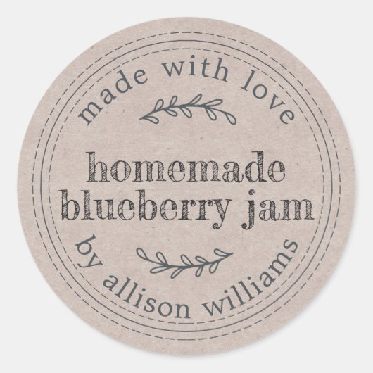 Sticker Rond Confiture de myrtille maison rustique dans du papi (Devant)