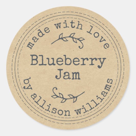 Sticker Rond Confiture de myrtille maison rustique Kraft papier (Devant)