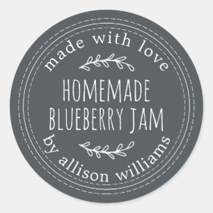 Sticker Rond Confiture de myrtille maison rustique mise en cons