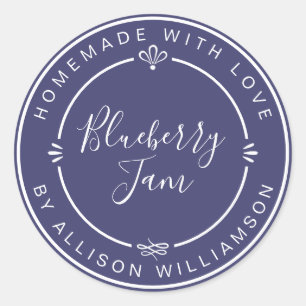 Sticker Rond Confiture de myrtille maison rustique mise en cons