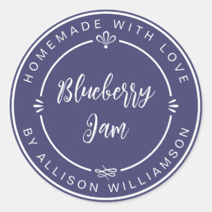 Sticker Rond Confiture de myrtille maison rustique mise en cons