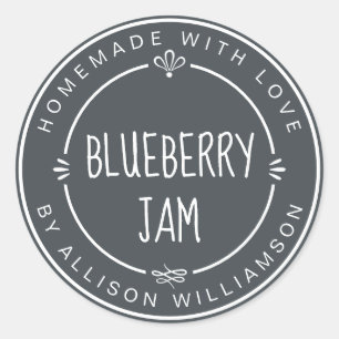 Sticker Rond Confiture de myrtille maison rustique mise en cons