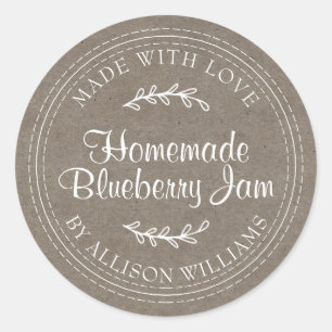 Sticker Rond Confiture de myrtille maison rustique mise en cons