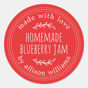 Sticker Rond Confiture de myrtille maison rustique mise en cons