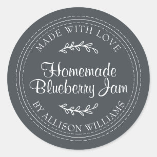 Sticker Rond Confiture de myrtille maison rustique mise en cons