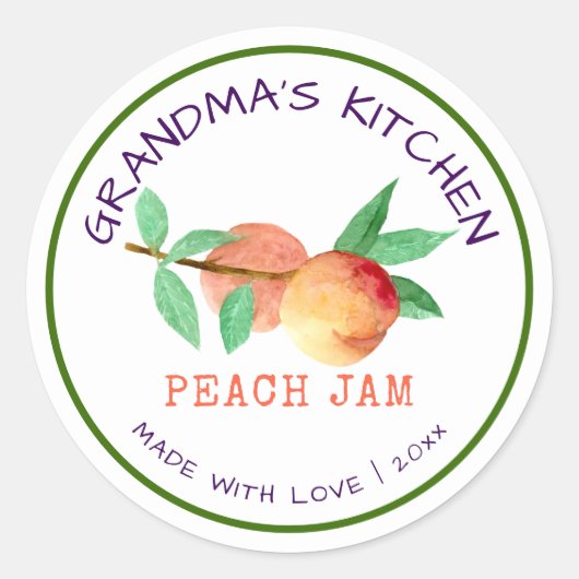 Sticker Rond Confiture de pêche de la cuisine de grand-mère fai (Devant)