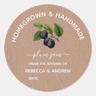 Sticker Rond Confiture de prunes faite maison et artisanale sur