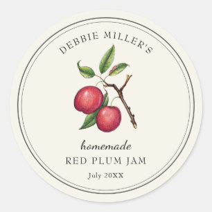 Sticker Rond Confiture de prunes rouges de style vintage sur fo