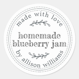 Sticker Rond Confiture Maison Rustique de Myrtille Mise en Pot