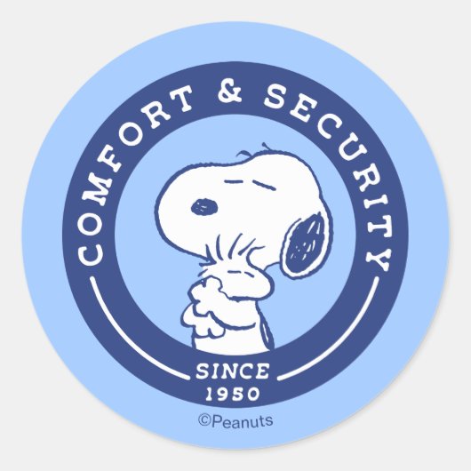 Sticker Rond Confort et sécurité | Snoopy & Woodstock Hug (Devant)
