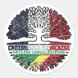 Sticker Rond Congo, Congo, France, drapeau des racines des arbr