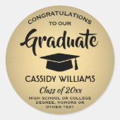 Sticker Rond Congratulations Black & Gold Faux Foil Graduation (Devant)