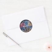 Sticker Rond Congratulations Custom Name Fireworks City Skyline (Enveloppe)
