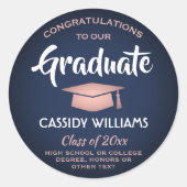 Sticker Rond Congratulations Navy and Pink Rose Gold Graduation (Devant)