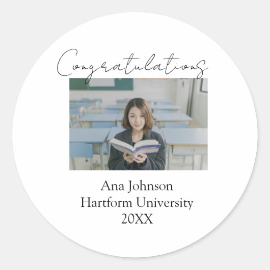 Sticker Rond Congratulations photo graduate name university yea (Devant)