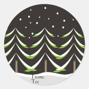 Sticker Rond Conifères en hiver