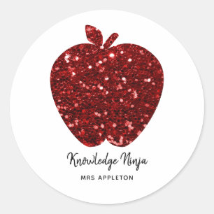 Sticker Rond Connaissance Ninja Faux Parties scintillant Red Ap
