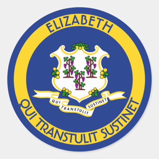 Sticker Rond Connecticut La Constitution État Drapeau Personnel (Devant)