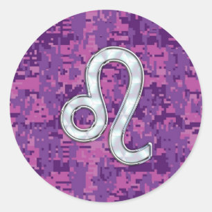 Sticker Rond Connexion Leo sur Camouflage numérique Fuchsia ros