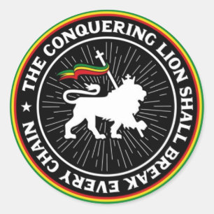 Sticker Rond Conquering Lion Shall Break Every Chain Rasta