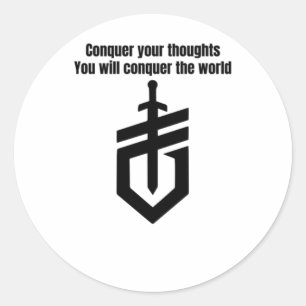 Sticker Rond Conquérir vos pensées - Motivational Sword Design