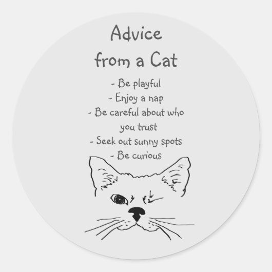 Sticker Rond Conseils de Winking Cat amusant Humour animal (Devant)