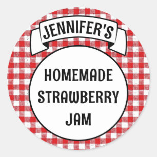Sticker Rond Conserve Jam Jelly Jar Red Plaid En vichy Étiquett