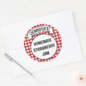 Sticker Rond Conserve Jam Jelly Jar Red Plaid En vichy Étiquett (Enveloppe)