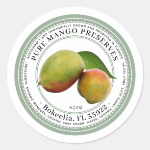 Sticker Rond Conserve l'illustration de la mangue Vintage Étiqu
