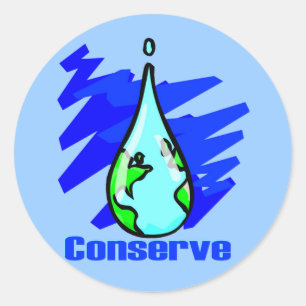 Sticker Rond Conserver l'eau Terre goutte d'eau