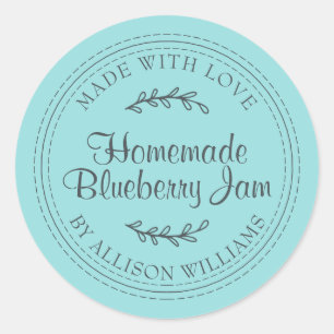 Sticker Rond Conserves de confiture de myrtille maison rustique