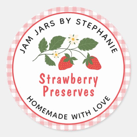Sticker Rond Conserves de fraises faites maison avec l'amour Ca (Devant)