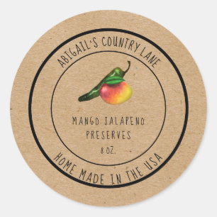 Sticker Rond Conserves de mangue et jalapeño faits maison rusti