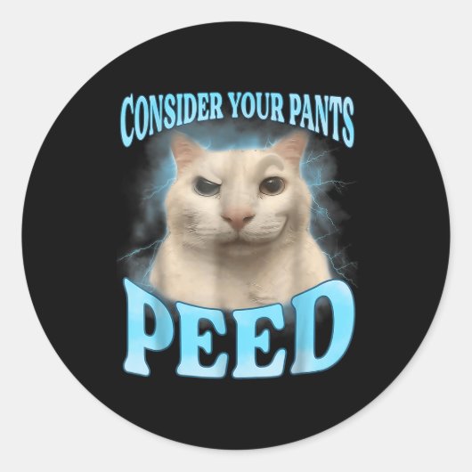 Sticker Rond Considérez vos pantalons Peed Funny Freak Chat Mèm (Devant)