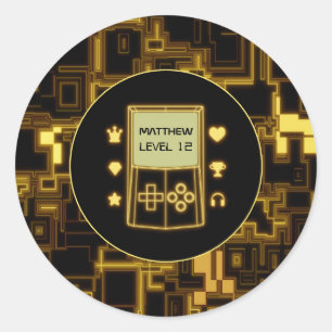 Sticker Rond Console de poche jaune brillant