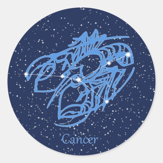 Sticker Rond Constellation du cancer et signe zodiaque avec éto (Devant)