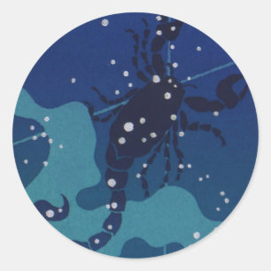 Sticker Rond Constellation Scorpio, Astrologie Zodiaque Vintage