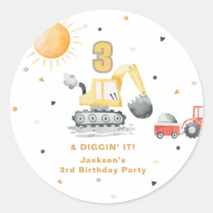 Sticker Rond Construction Aquarelle Jaune 3ème Anniversaire