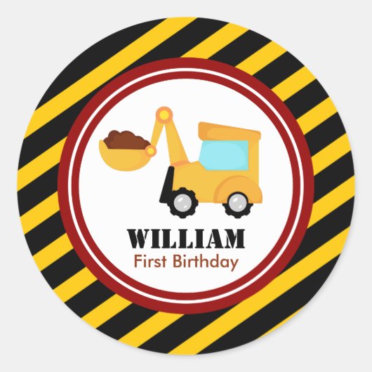 Sticker Rond CONSTRUCTION Baby shower d'anniversaire (Devant)