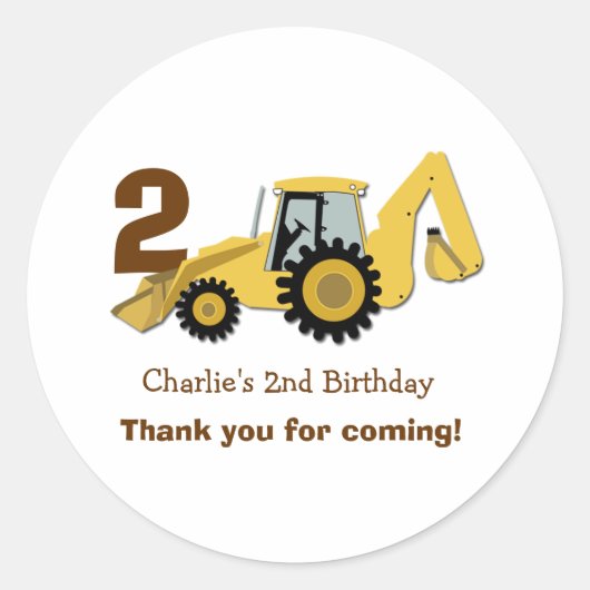 Sticker Rond Construction Backhoe Anniversaire Favoriser Sticke (Devant)