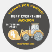 Sticker Rond Construction Birthday 4| Excavator “Dump Everythin (Devant)