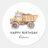 Sticker Rond Construction Camion Anniversaire Moderne Minimal (Devant)