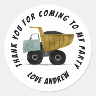 Sticker Rond Construction Camion Merci Anniversaire Favoriser