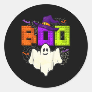 Sticker Rond Construction de briques Boo Halloween Ghost Witch