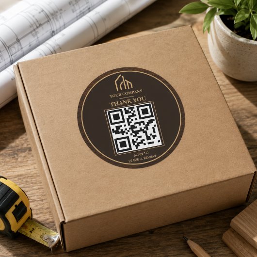 Sticker Rond Construction de code QR à grain de bois moderne