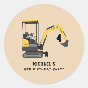 Sticker Rond Construction d'excavateur 4e anniversaire Personna
