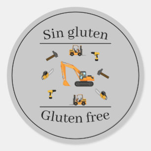 Sticker Rond Construction Gris Anniversaire Bilingue Sans glute